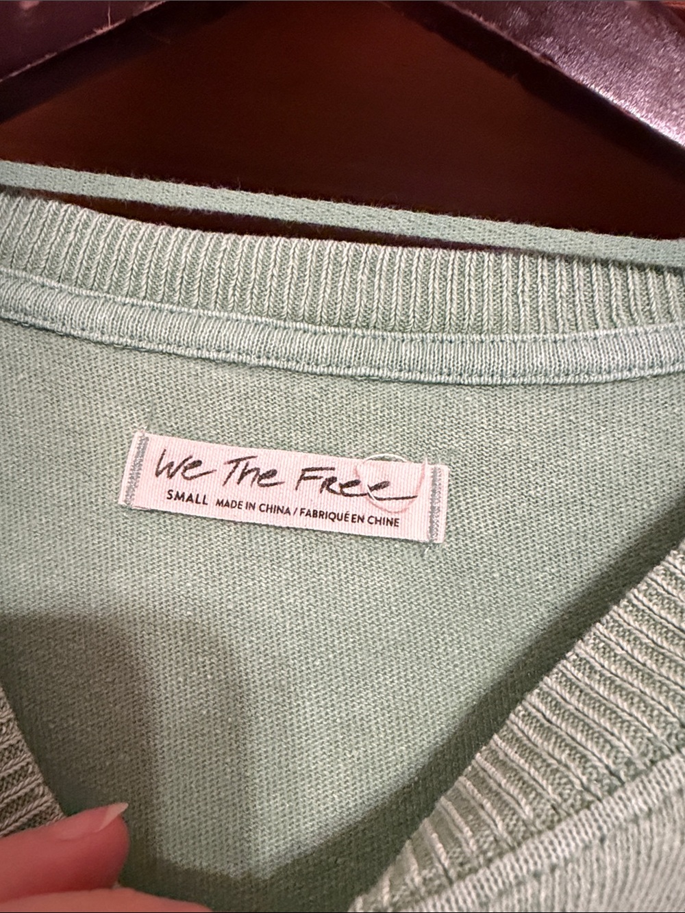We The Free Mint Green Pullover with Plaid Sleeve Panels - Picture 5 of 6